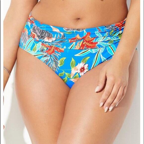 SWIMSUITS FOR ALL Blue Hawaiian foldover brief - Picture 1 of 8
